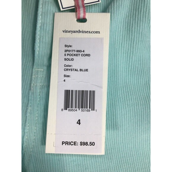 Vineyard Vines Corduroy Pants Crystal Blue Green Women’s Size 4 NEW NWT - Picture 7 of 14